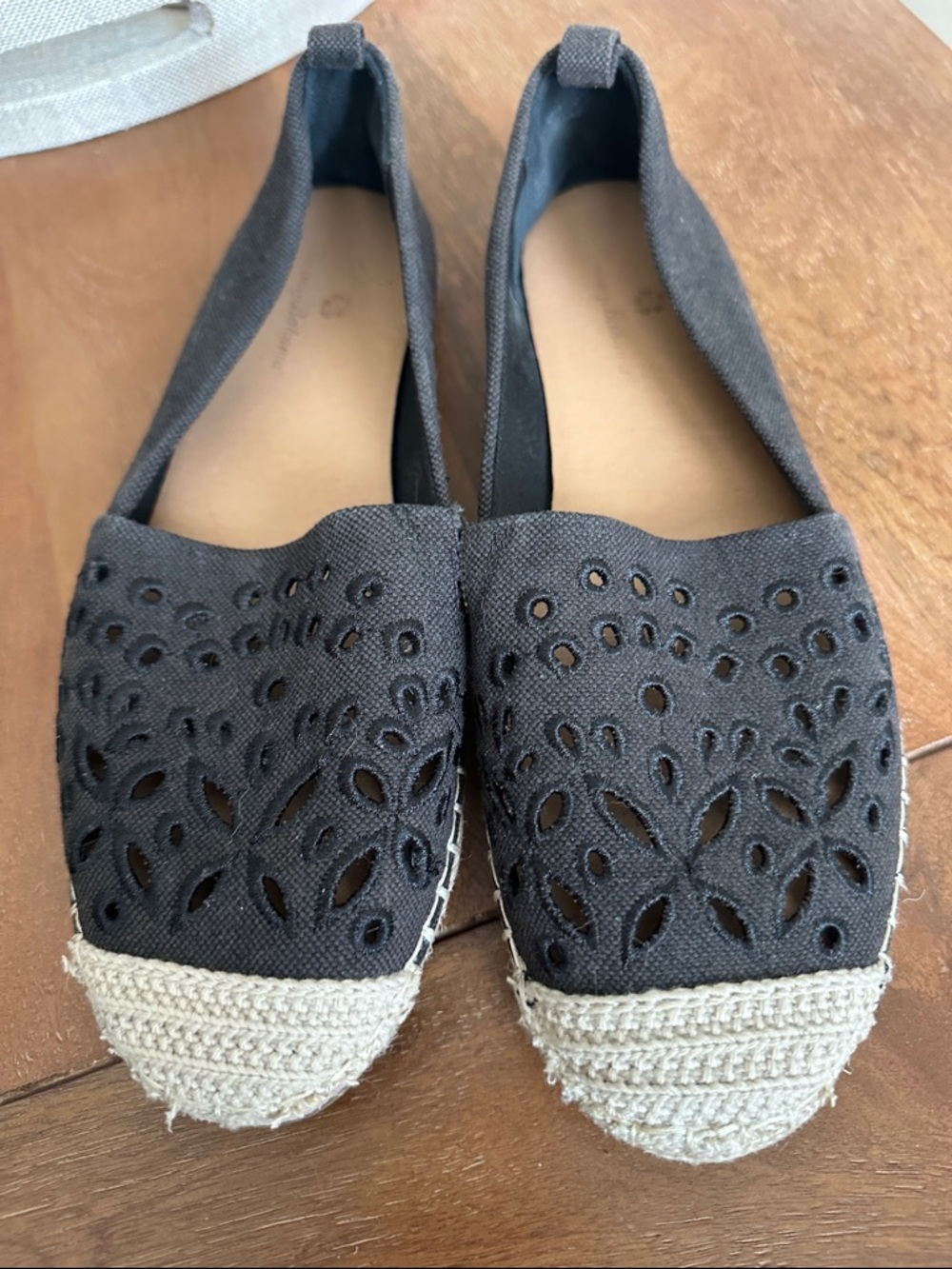 Tommy Bahama Black Laser-Cut Canvas Espadrille Flats with Woven Toe